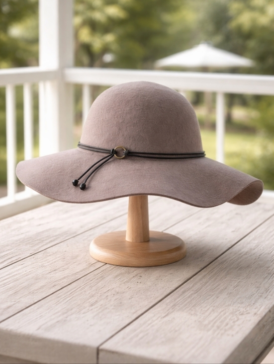 C.C Accessories - C.C Taupe Wide Brim Hat 100% Wool